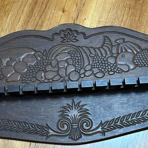Wooden Spoon Holder Rustic Brown Wall Decor with Fruit Design